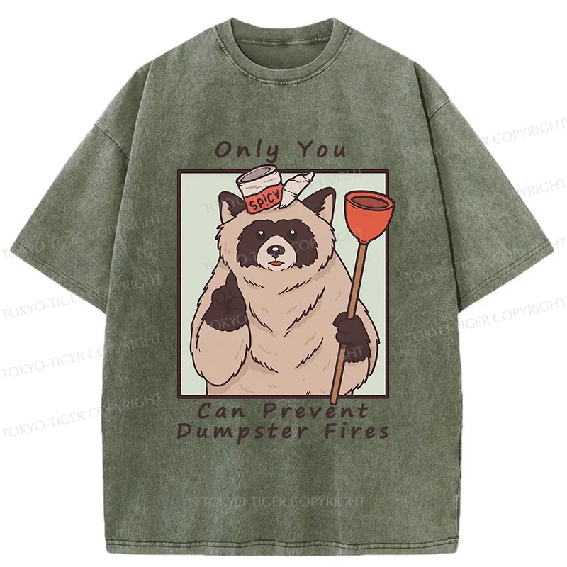 Tokyo-Tiger Raccoon Fire Fighting Washed T-Shirt