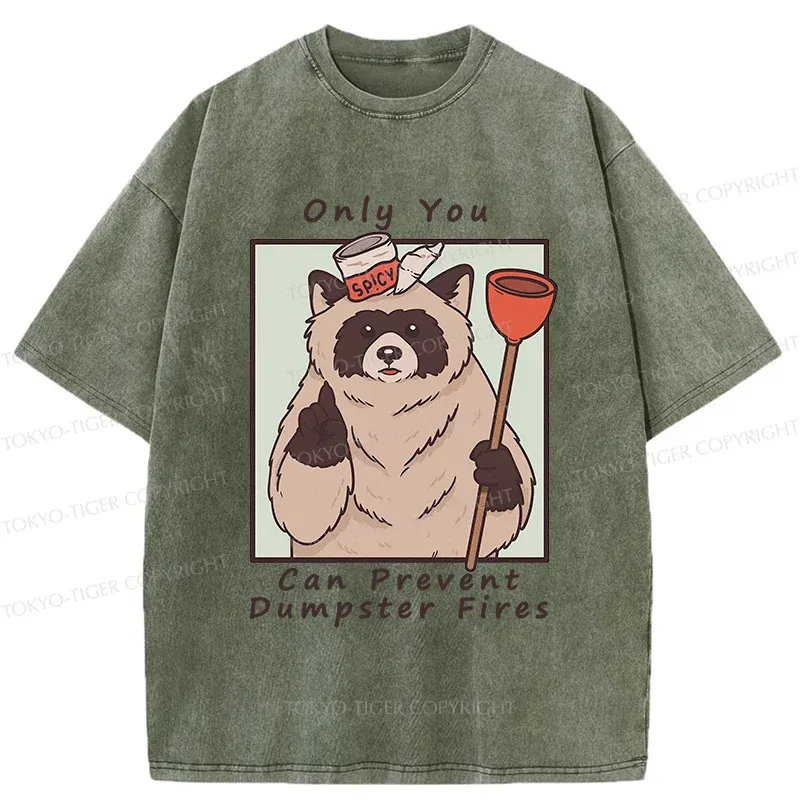 Tokyo-Tiger Raccoon Fire Fighting Washed T-Shirt