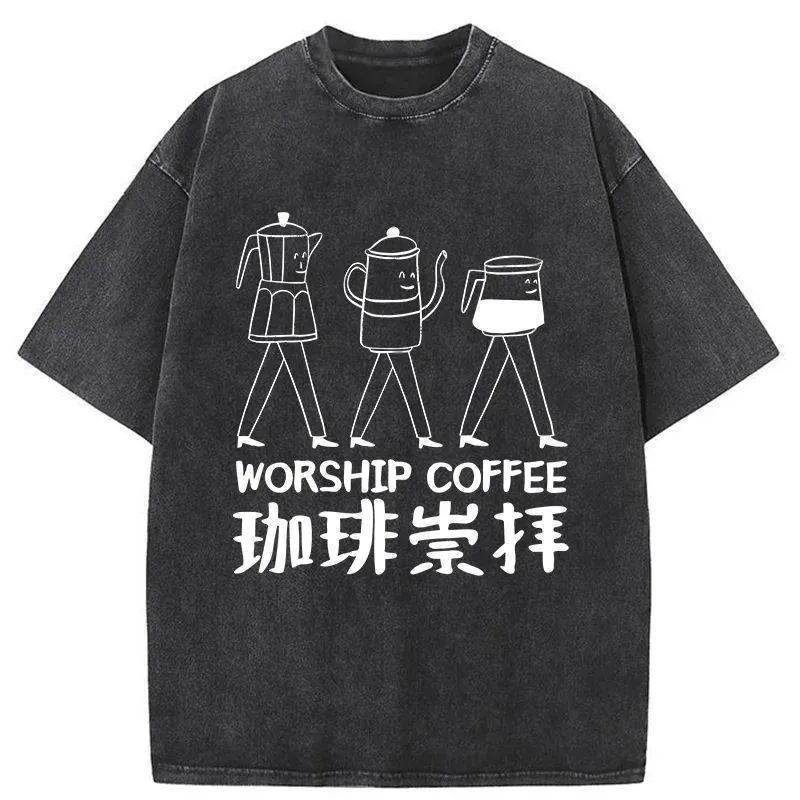Tokyo-Tiger Worship Coffee Funny Washed T-Shirt