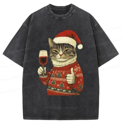 Tokyo-Tiger Christmas Cat Likes Washed T-Shirt