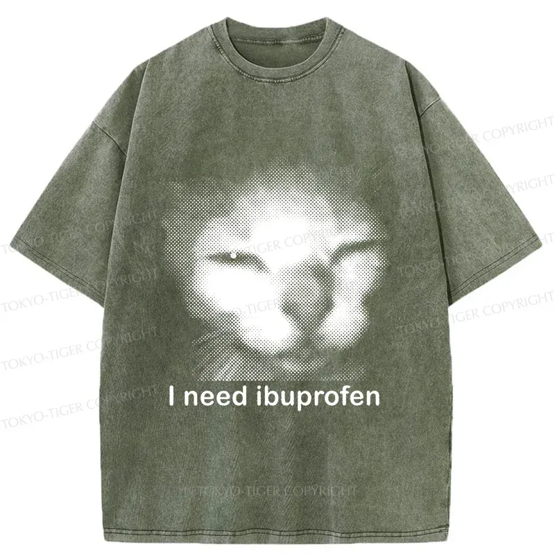 Tokyo-Tiger Blurry Cat Need Ibuprofen Washed T-Shirt