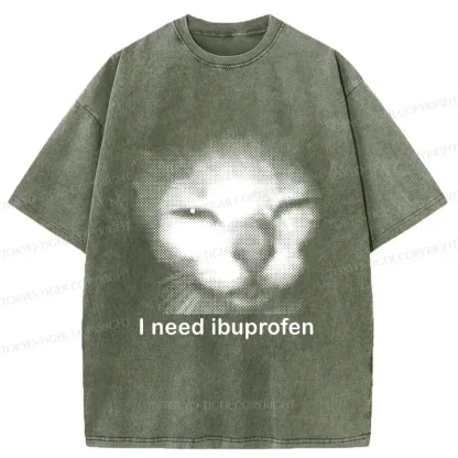 Tokyo-Tiger Blurry Cat Need Ibuprofen Washed T-Shirt