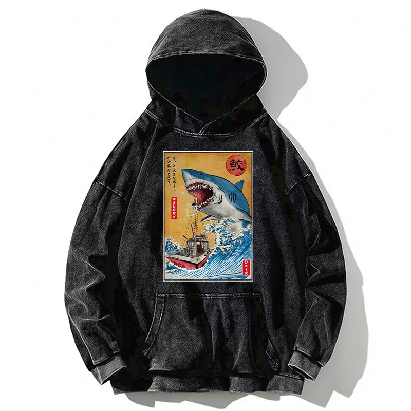 Tokyo-Tiger Ukiyoe Shark Japan Washed Hoodie