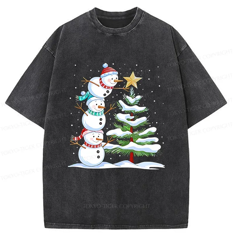 Tokyo-Tiger Christmas Snowman Washed T-Shirt