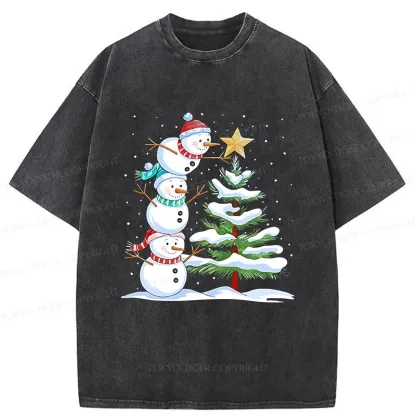 Tokyo-Tiger Christmas Snowman Washed T-Shirt