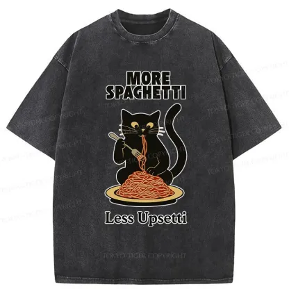 Tokyo-Tiger Black Cat Eating Pasta Washed T-Shirt