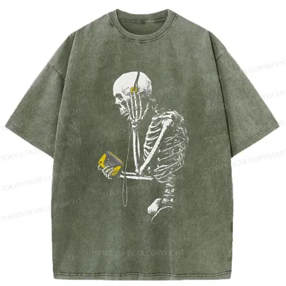 Tokyo-Tiger Skeleton Listening To Music Washed T-Shirt
