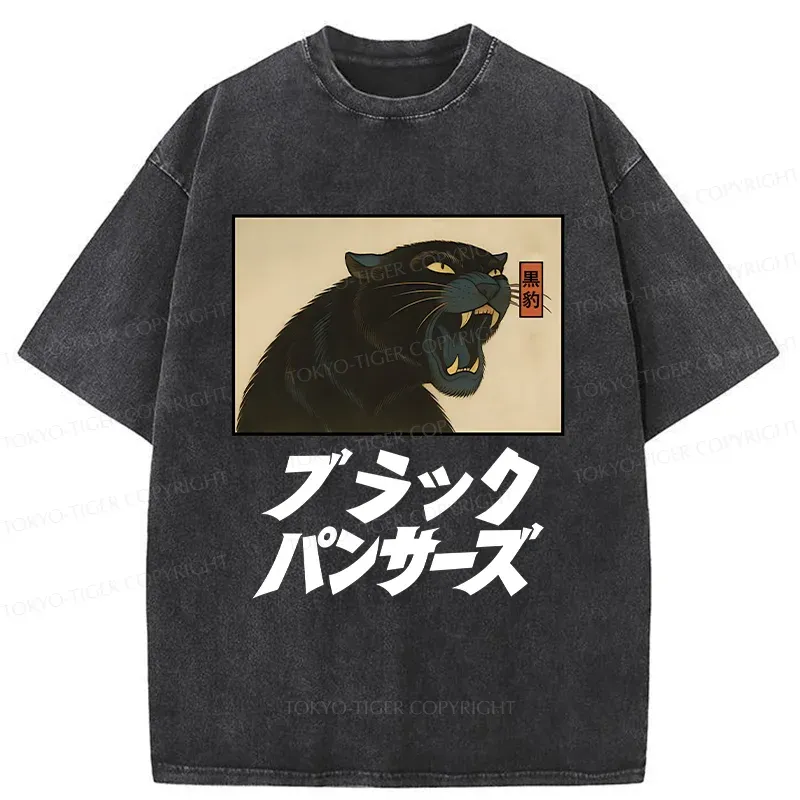 Tokyo-Tiger Japanese Black Panther Washed T-Shirt