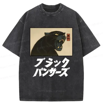 Tokyo-Tiger Japanese Black Panther Washed T-Shirt