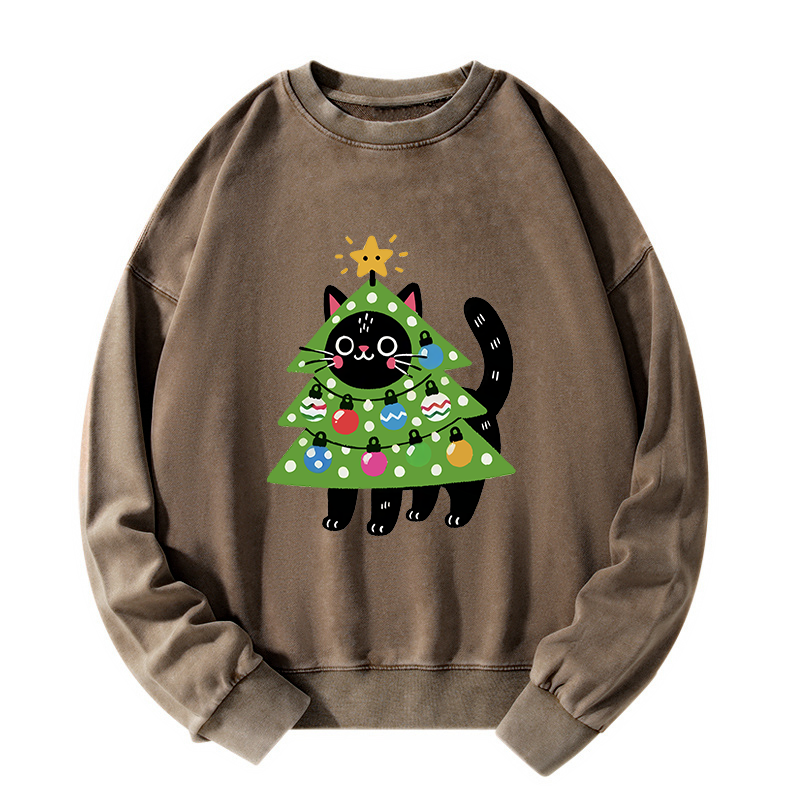 Tokyo-Tiger Christmas Tree Cat Washed Sweatshirt