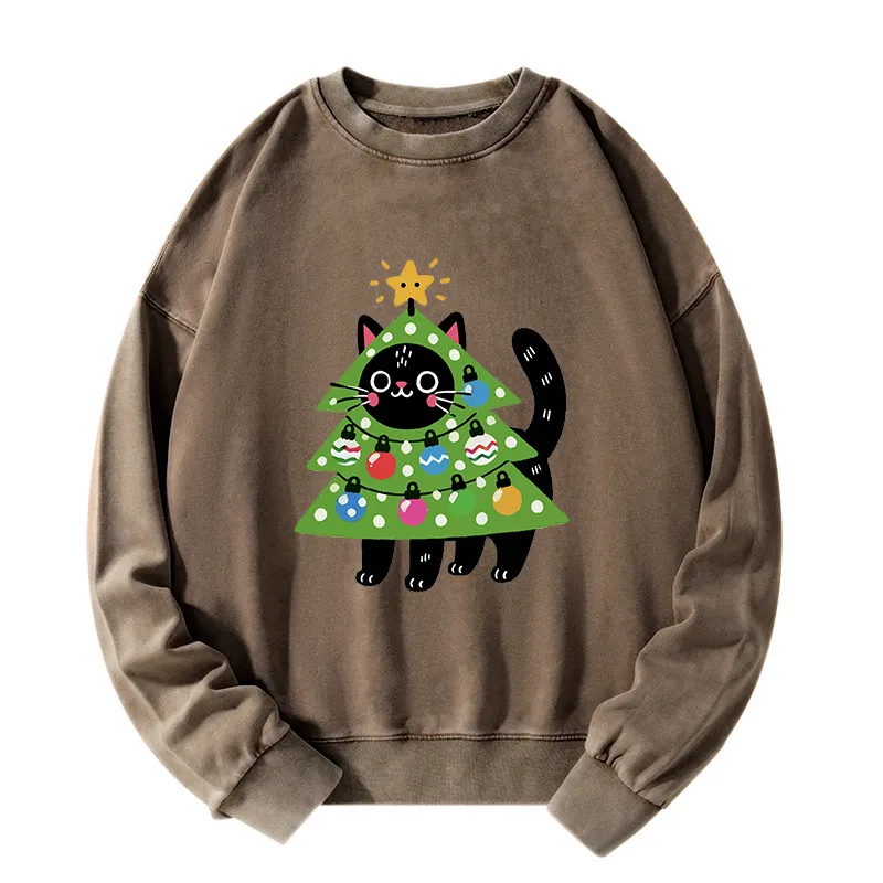 Tokyo-Tiger Christmas Tree Cat Washed Sweatshirt