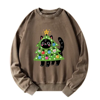 Tokyo-Tiger Christmas Tree Cat Washed Sweatshirt