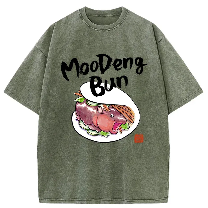 Tokyo-Tiger Delicious Moo Deng Japanese Bun Washed T-Shirt