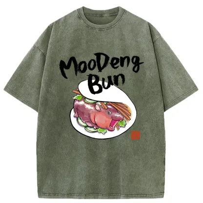 Tokyo-Tiger Delicious Moo Deng Japanese Bun Washed T-Shirt