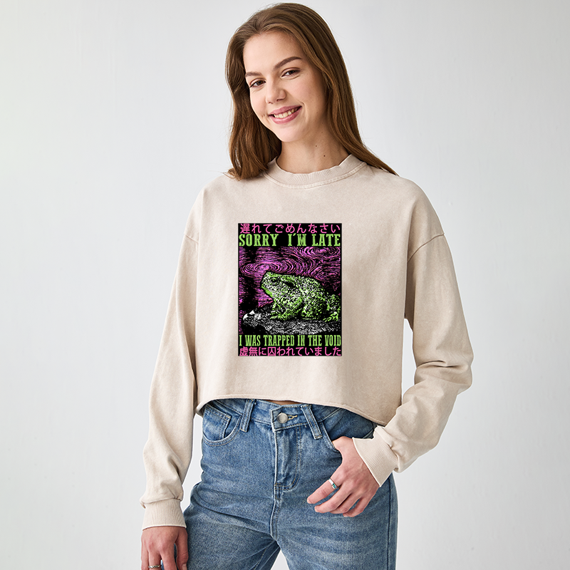 Tokyo-Tiger Frogs Trapped In The Void Washed Crop Sweatshirt