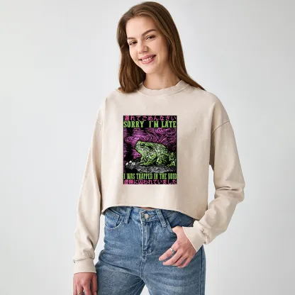 Tokyo-Tiger Frogs Trapped In The Void Washed Crop Sweatshirt
