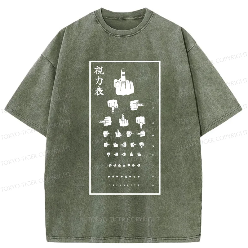 Tokyo-Tiger Taunting Eye Chart Washed T-Shirt
