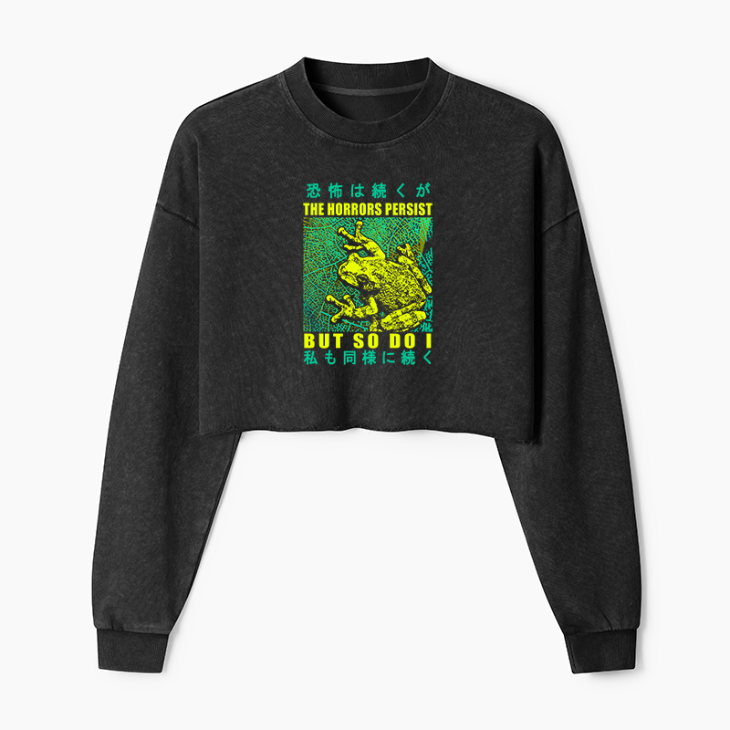 Tokyo-Tiger The Horrors Persist Frog Washed Crop Sweatshirt