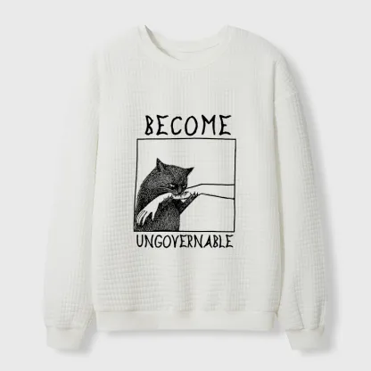 Tokyo-Tiger Cat Biting Arm Waffle Sweatshirt