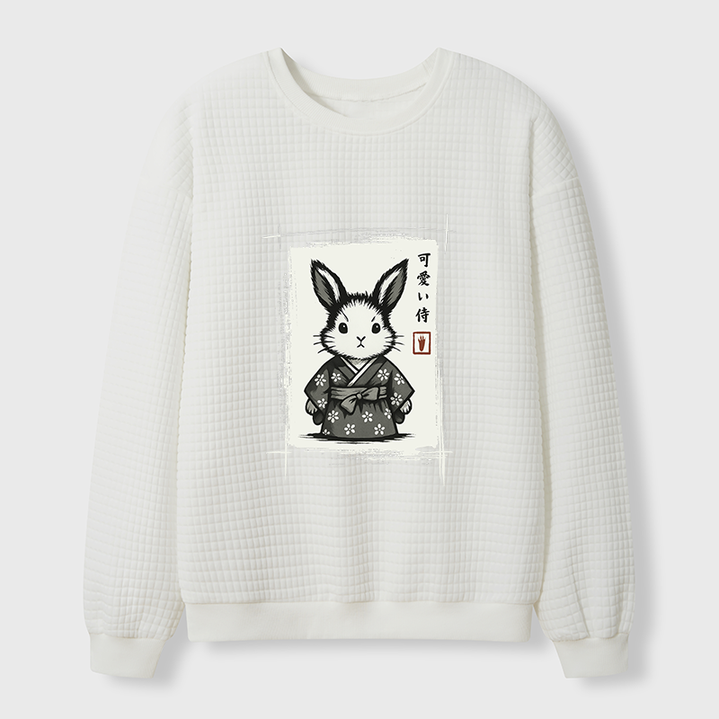 Tokyo-Tiger Woodcut Bunny Waffle Sweatshirt