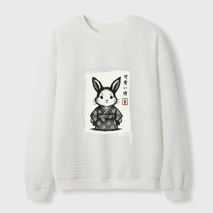Tokyo-Tiger Woodcut Bunny Waffle Sweatshirt