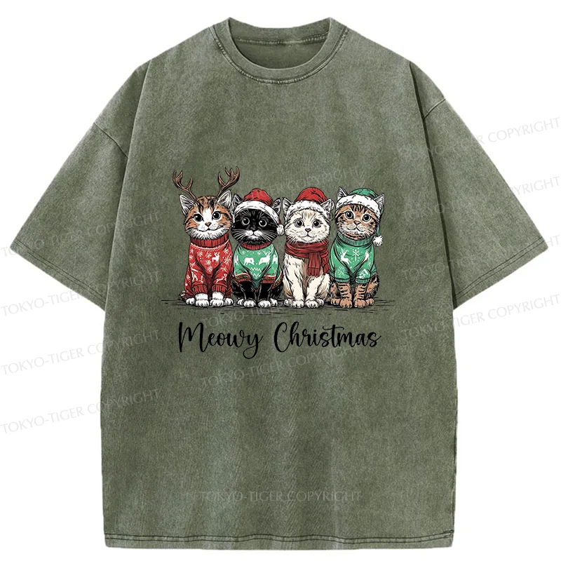 Tokyo-Tiger Four Kittens Christmas Washed T-Shirt