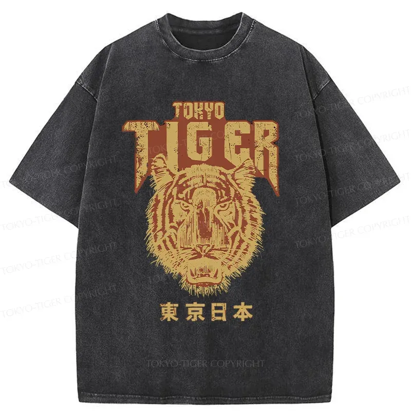 Tokyo-Tiger Retro Tiger Japanese Washed T-Shirt