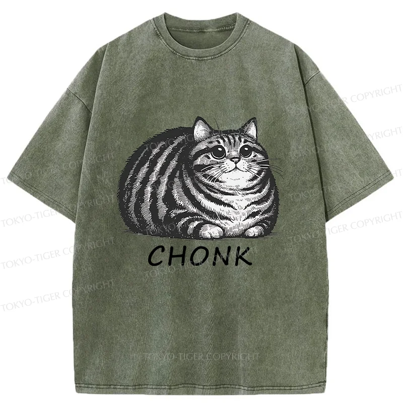 Tokyo-Tiger Fat Cat Funny Washed T-Shirt