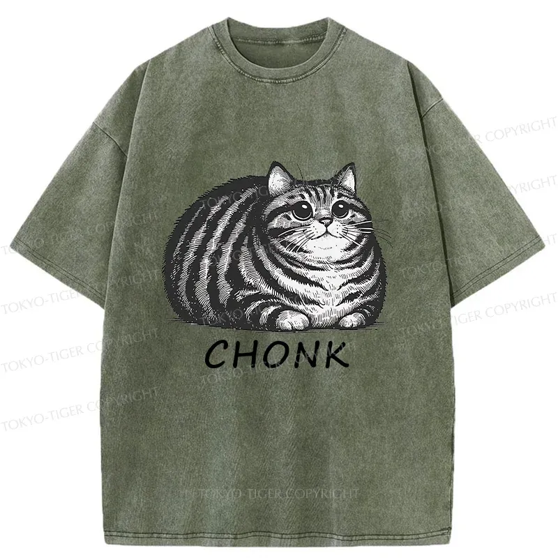 Tokyo-Tiger Fat Cat Funny Washed T-Shirt