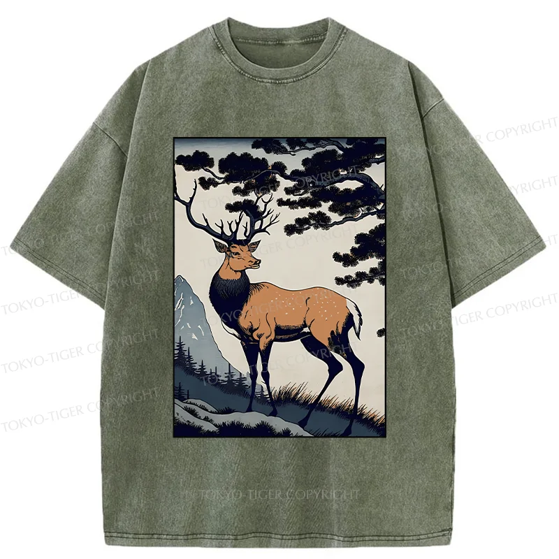 Tokyo-Tiger Japanese Traditional Deer Washed T-Shirt