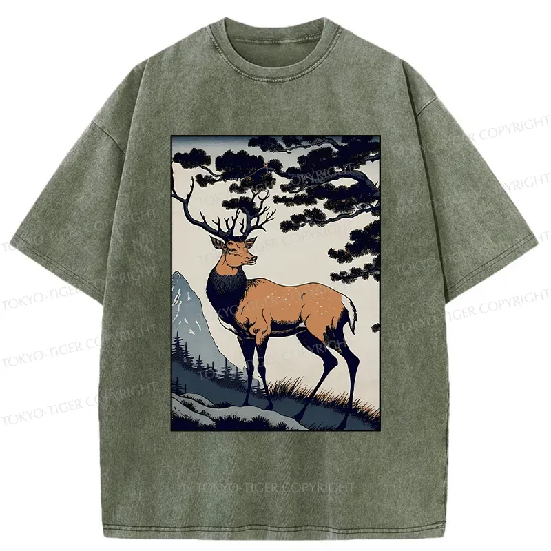 Tokyo-Tiger Japanese Traditional Deer Washed T-Shirt