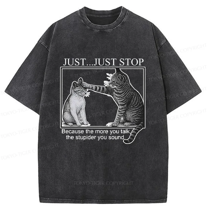 Tokyo-Tiger Stop Talking Cat Washed T-Shirt