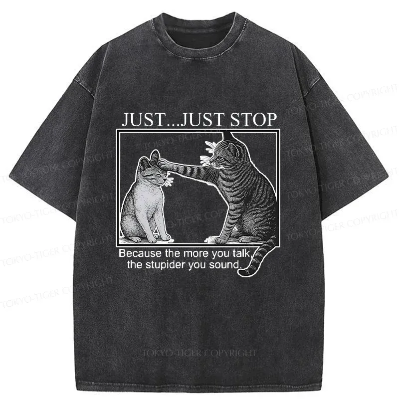 Tokyo-Tiger Stop Talking Cat Washed T-Shirt
