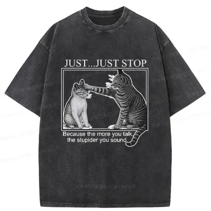 Tokyo-Tiger Stop Talking Cat Washed T-Shirt