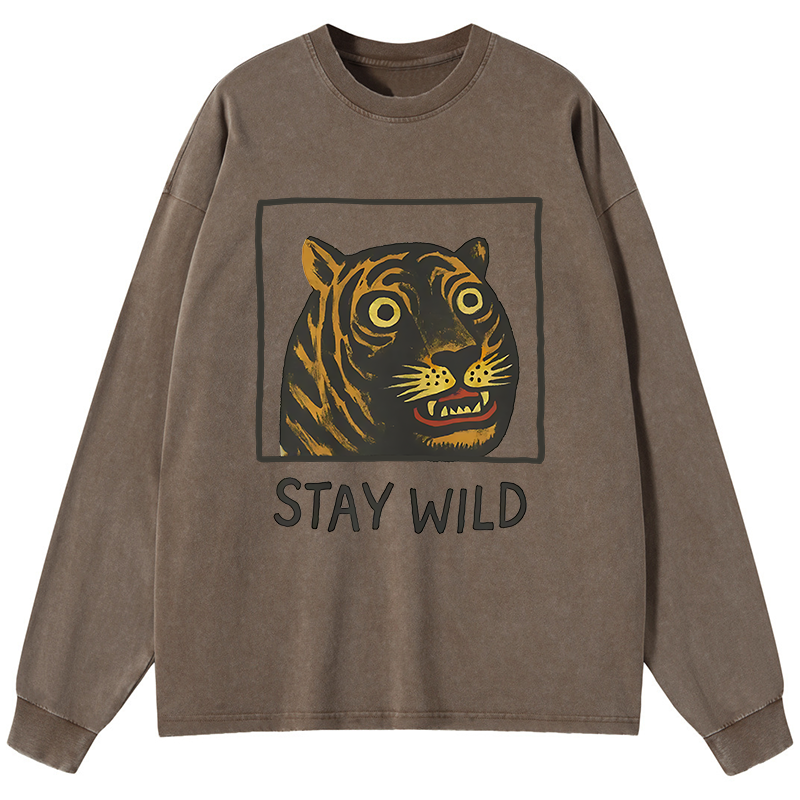 Tokyo-Tiger Silly And Cute Tiger Washed Long Sleeve T-Shirt