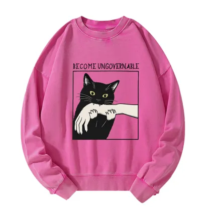 Tokyo-Tiger Black Cat Biting Washed Sweatshirt