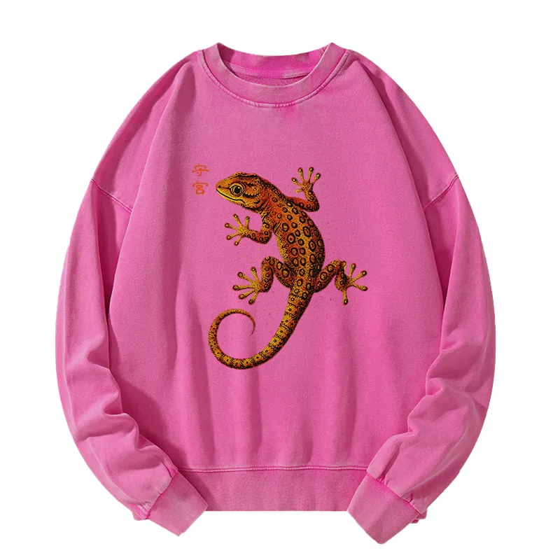 Tokyo-Tiger Retro Gecko Funny Washed Sweatshirt