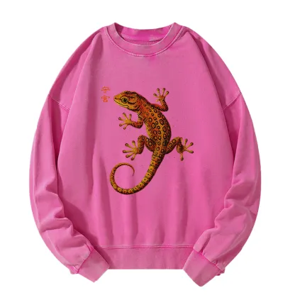Tokyo-Tiger Retro Gecko Funny Washed Sweatshirt
