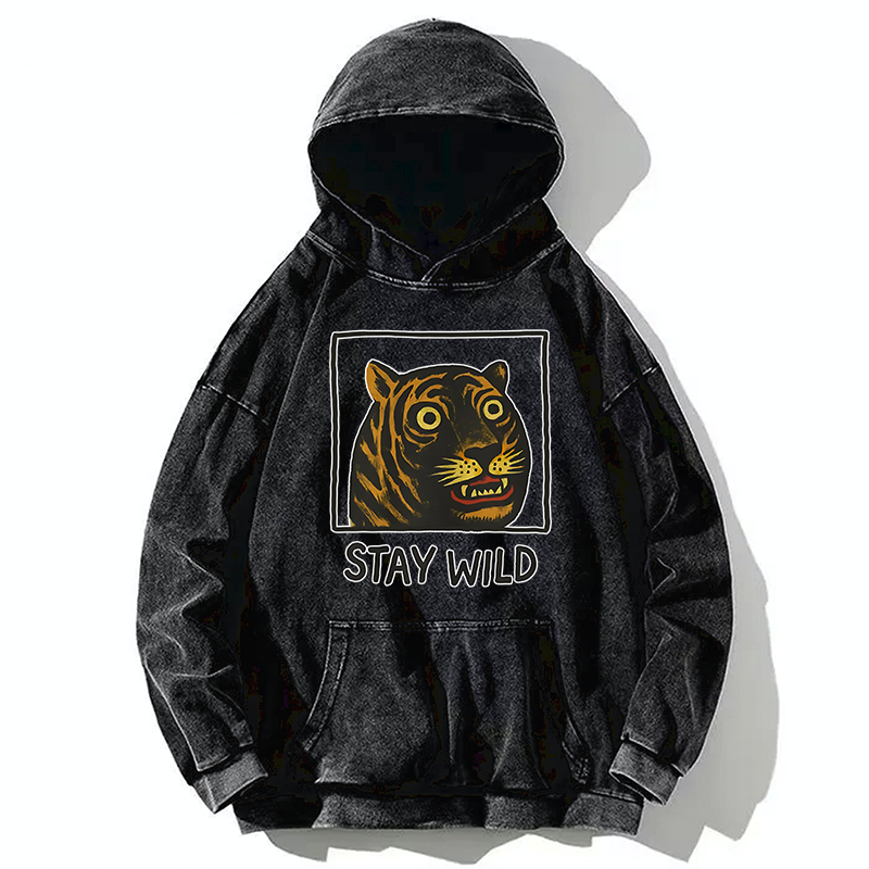 Tokyo-Tiger Silly And Cute Tiger Washed Hoodie