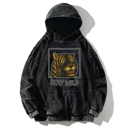 Tokyo-Tiger Silly And Cute Tiger Washed Hoodie