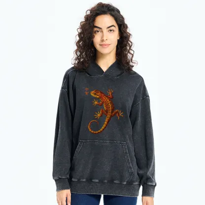 Tokyo-Tiger Retro Gecko Funny Washed Hoodie