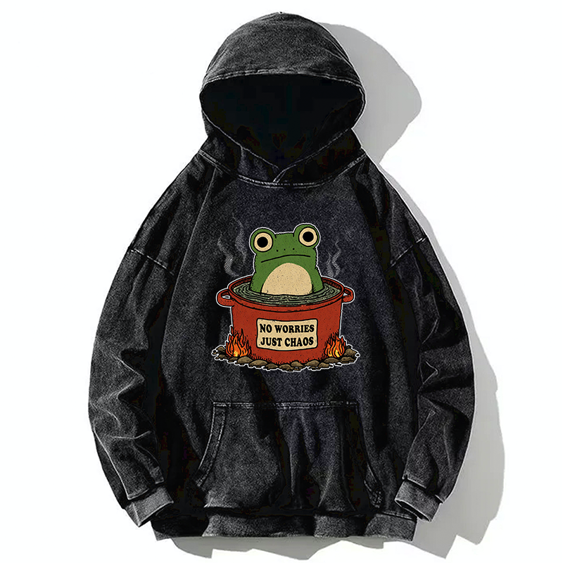 Tokyo-Tiger Frog：No Worries，Just Chaos Washed Hoodie