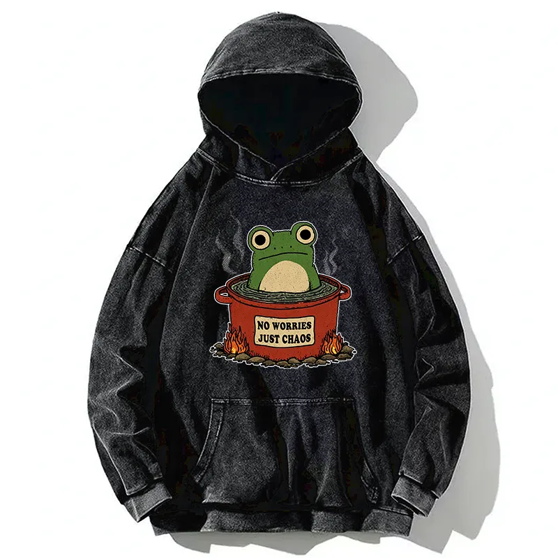 Tokyo-Tiger Frog：No Worries，Just Chaos Washed Hoodie