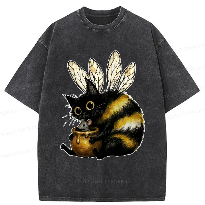Tokyo-Tiger Cute CatBee Washed T-Shirt
