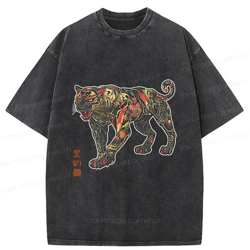 Tokyo-Tiger Traditional Japanese Black Panther Washed T-Shirt