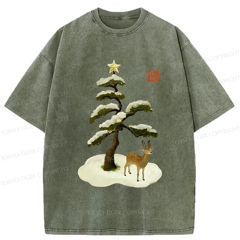 Tokyo-Tiger Pine And Cypress Christmas tree Washed T-Shirt