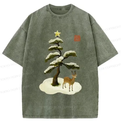 Tokyo-Tiger Pine And Cypress Christmas tree Washed T-Shirt