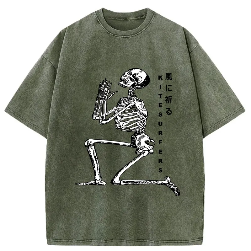 Tokyo-Tiger Kneeling Praying Skeleton Washed T-Shirt