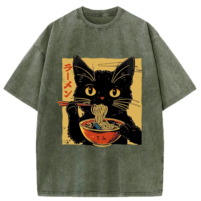Tokyo-Tiger Cat Enamored Of Ramen Washed T-Shirt