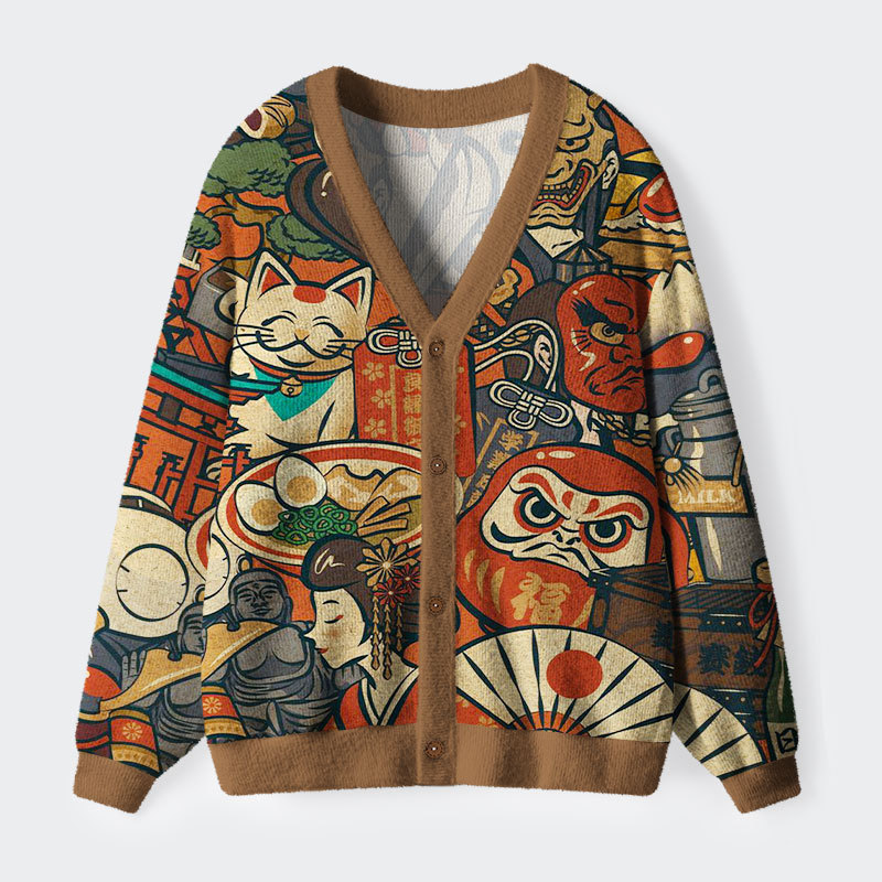 Tokyo-Tiger Japanese Traditional Elements Ugly Cardigan Sweater